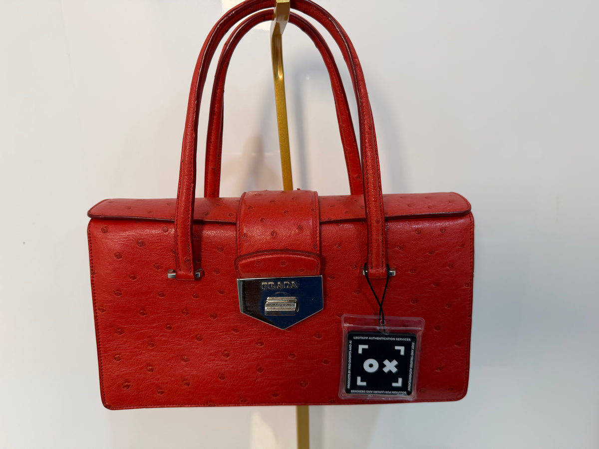 Pre-owned Prada red Ostrich Leather handbag