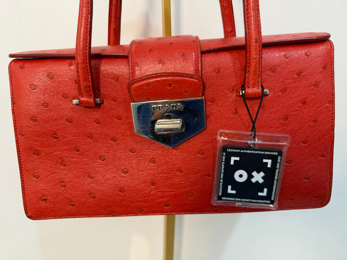 Pre-owned Prada red Ostrich Leather handbag
