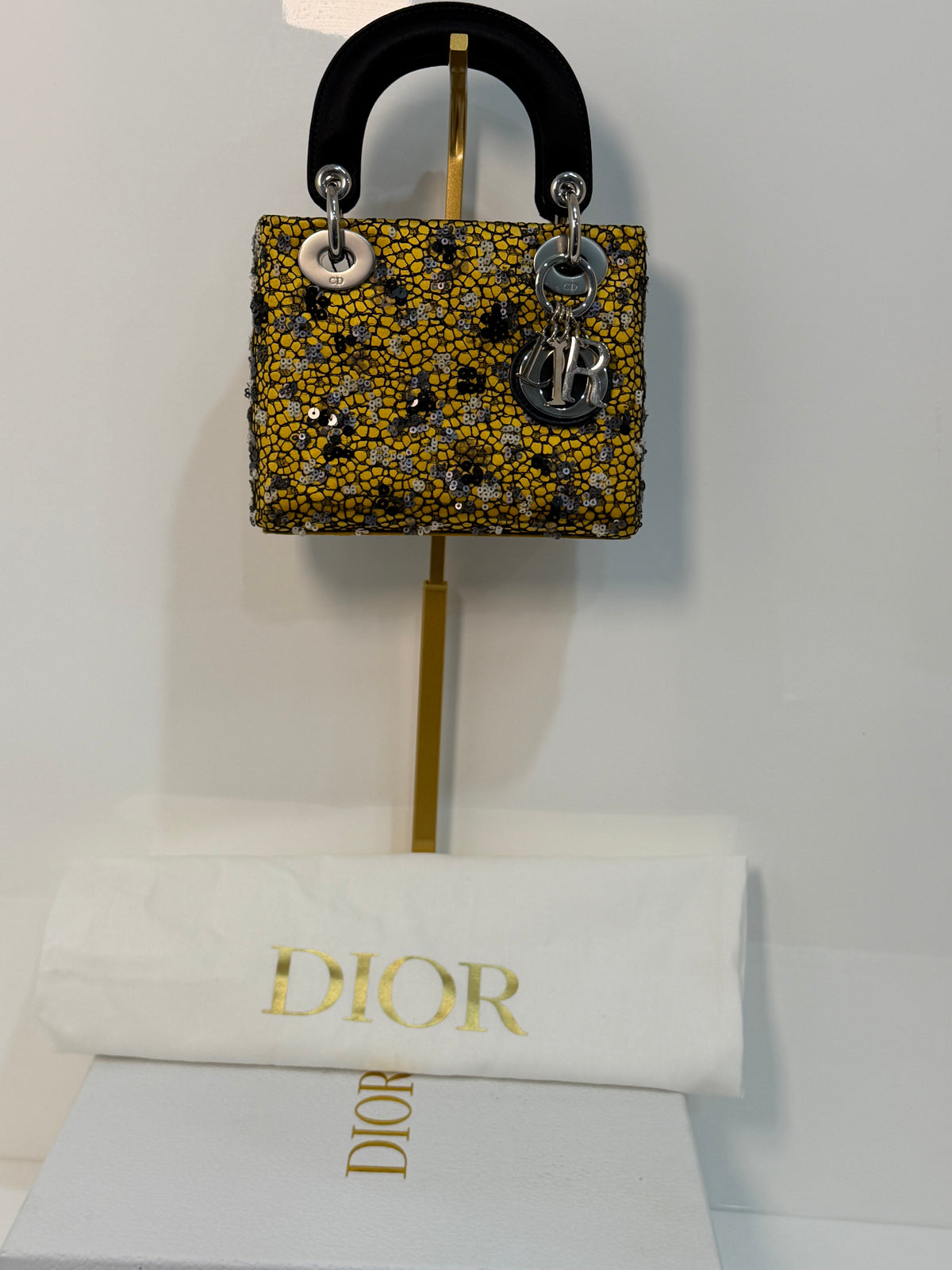Pre-owned Dior Mini Lady Dior Sequin Lace Handbag